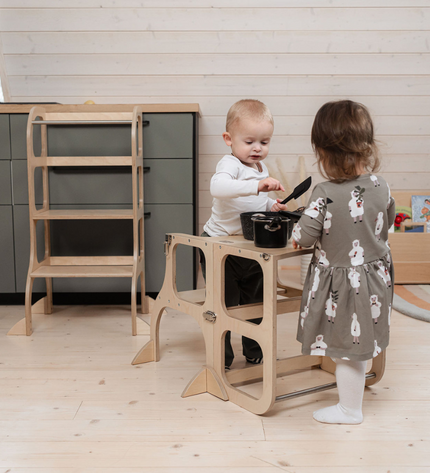 STEP'n'SIT® Convertible 2-in-1 Helper Tower/Table - Natural wood