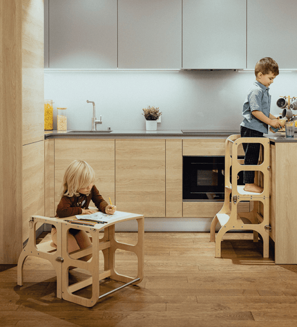 STEP'n'SIT® Convertible 2-in-1 Helper Tower/Table - Natural wood