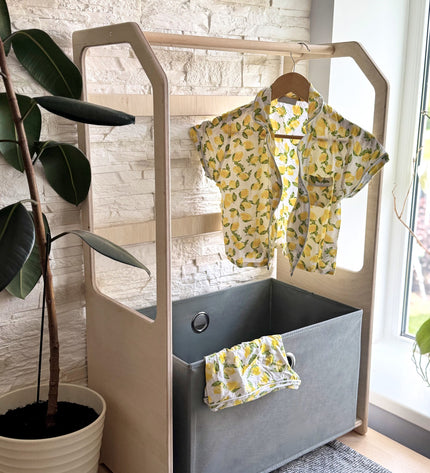 Montessori Wooden Clothes Drying Rack with Storage for Kids