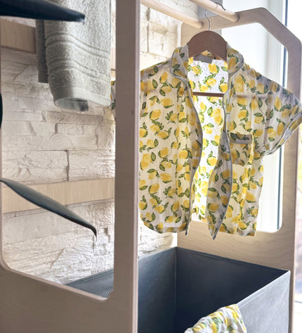 Montessori Wooden Clothes Drying Rack with Storage for Kids