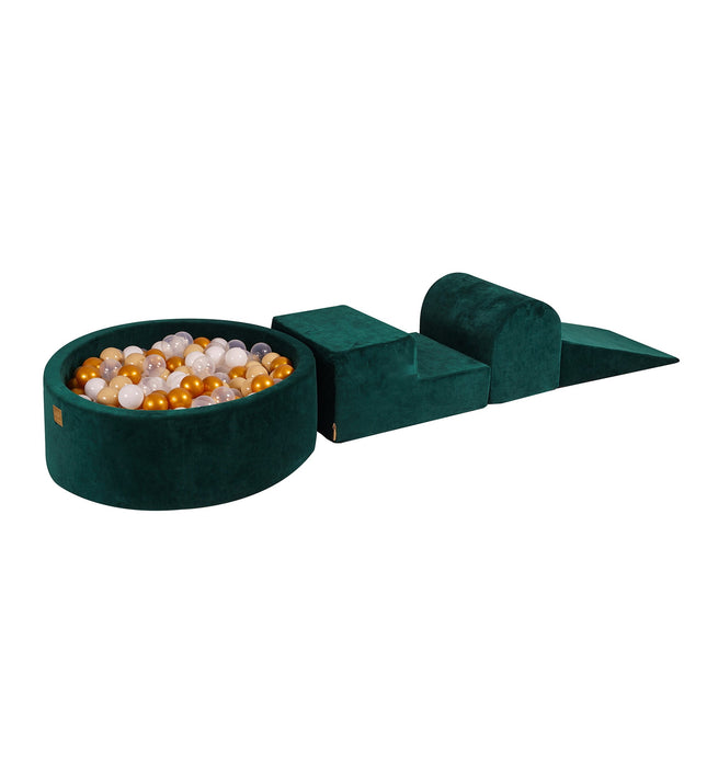 MeowBaby Green Velvet Foam Play Set with Ball Pit - Gold/Beige/White/Transparent Balls