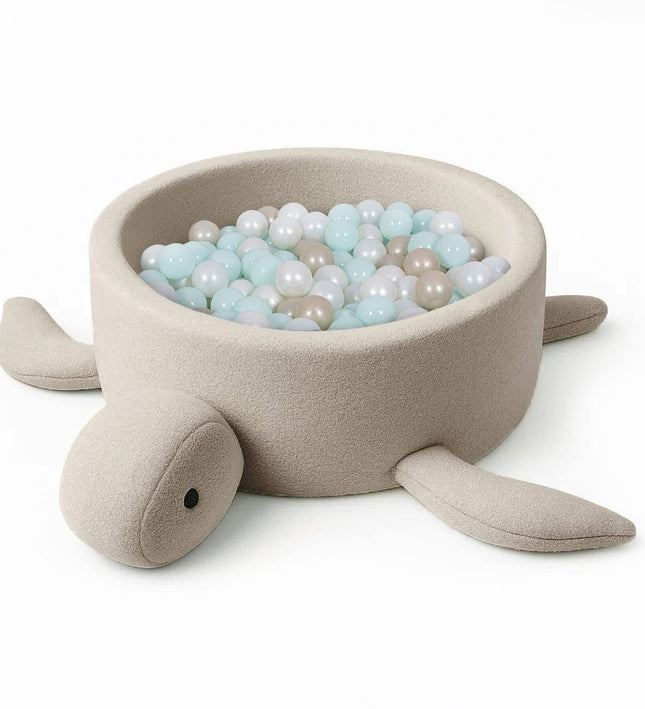 Foam Baby Ball Pit Without Balls - Turtle Oat Biscuit Beige Boucle