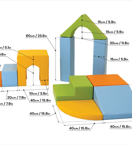 Soft Play 10 Foam Block Set - Light Multicolor Creativity