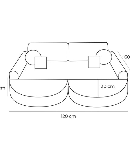Medium Modular Sofa for Kids - Churros Jurassic Grey Plus