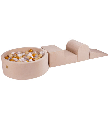 MeowBaby® Velvet Playset with Ball Pit - Gold, Beige, White & Transparent Balls