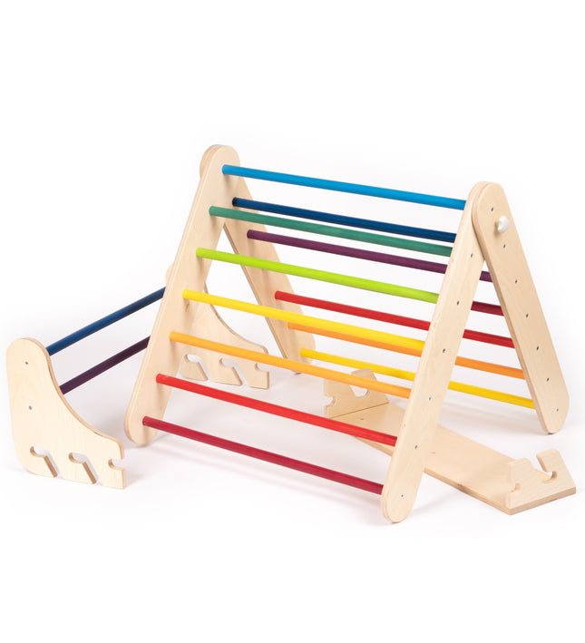 Pikler Triangle Climber with Swedish Wall Add-On (Ages 6m–7y) - Rainbow