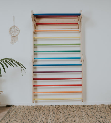 Pikler Triangle Climber with Swedish Wall Add-On (Ages 6m–7y) - Rainbow