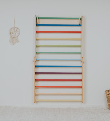 Pikler Triangle Climber with Swedish Wall Add-On (Ages 6m–7y) - Rainbow