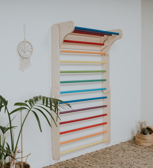 Pikler Triangle Climber with Swedish Wall Add-On (Ages 6m–7y) - Rainbow