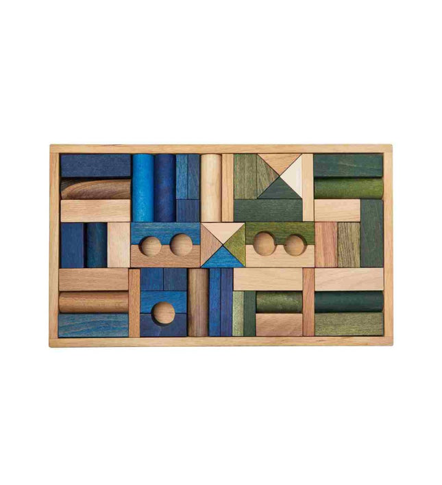 Wooden Blocks in a Box – Cold Colors, 54 Pieces