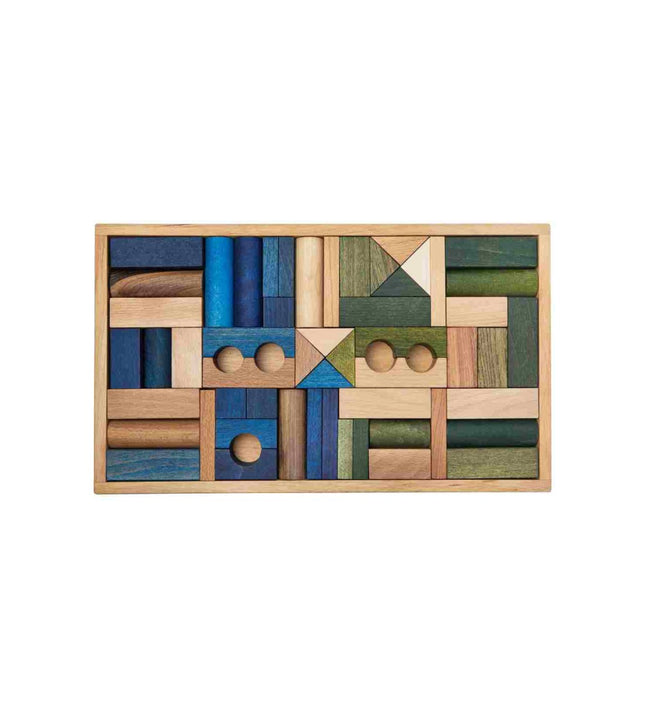 Wooden Blocks in a Box – Cold Colors, 54 Pieces