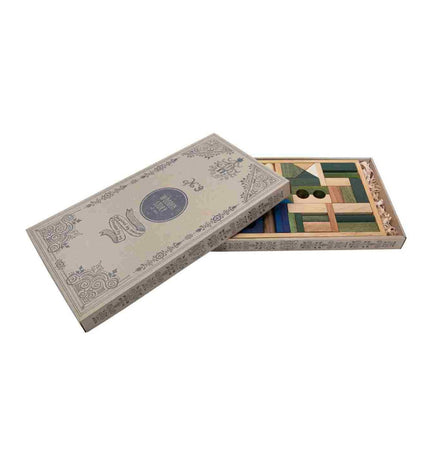 Wooden Blocks in a Box – Cold Colors, 54 Pieces